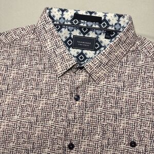 7 Diamonds Shirt Mens L Blue Geometric 4 Way Stretch Performance Short Sleeve